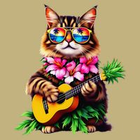 Hawaiian Maine Coon Cat Pineapple Ukulele Summer Vacation Cooling Performance Crew T-Shirt