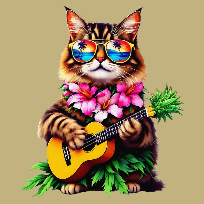 Hawaiian Maine Coon Cat Pineapple Ukulele Summer Vacation Cooling Performance Crew T-Shirt