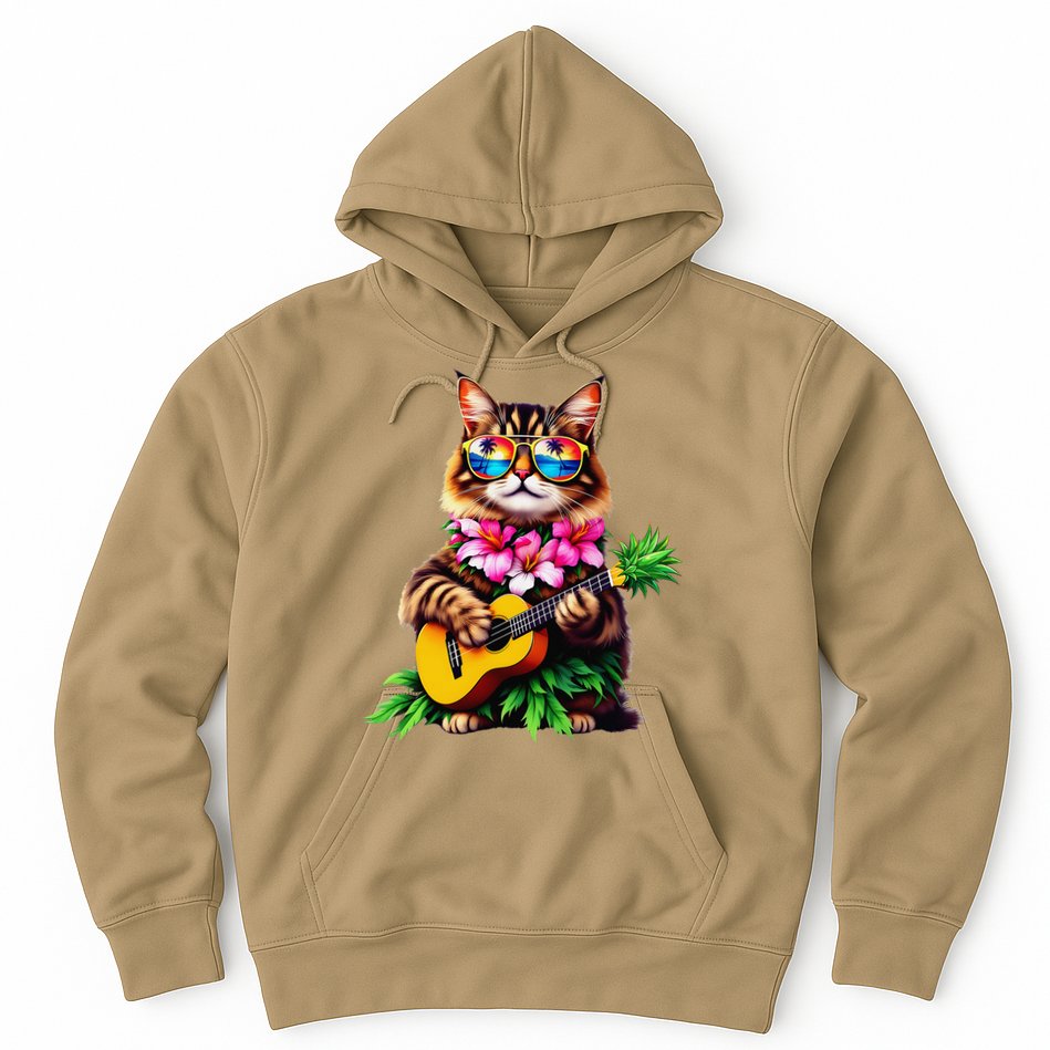 Hawaiian Maine Coon Cat Pineapple Ukulele Summer Vacation Hoodie