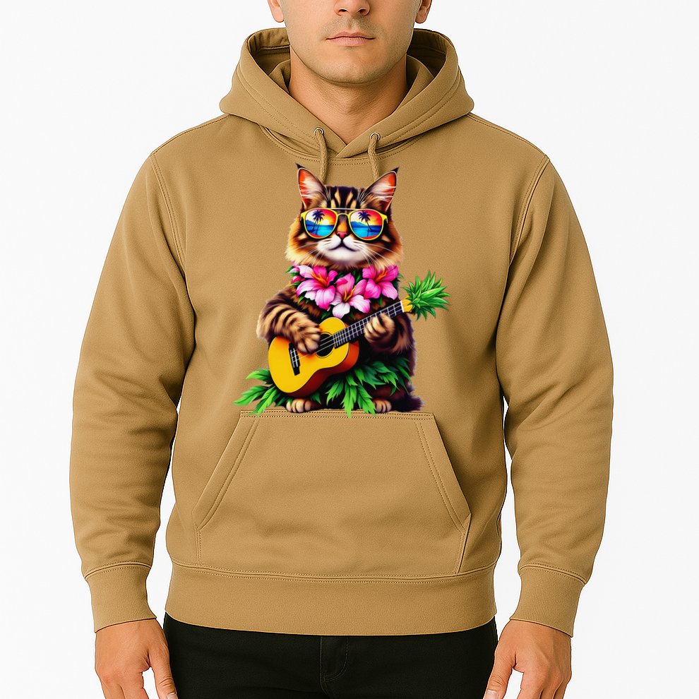 Hawaiian Maine Coon Cat Pineapple Ukulele Summer Vacation Hoodie