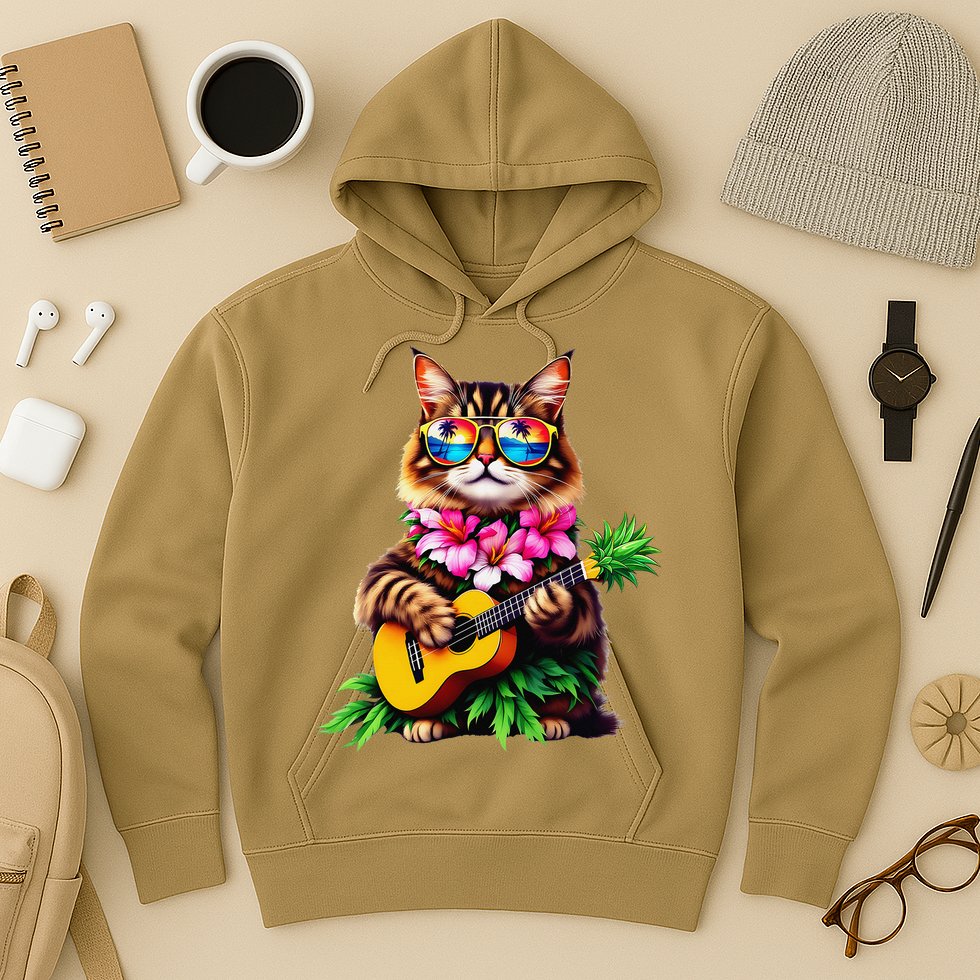 Hawaiian Maine Coon Cat Pineapple Ukulele Summer Vacation Hoodie