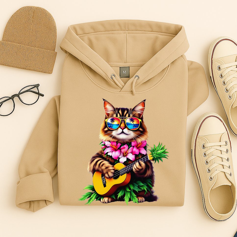 Hawaiian Maine Coon Cat Pineapple Ukulele Summer Vacation Hoodie