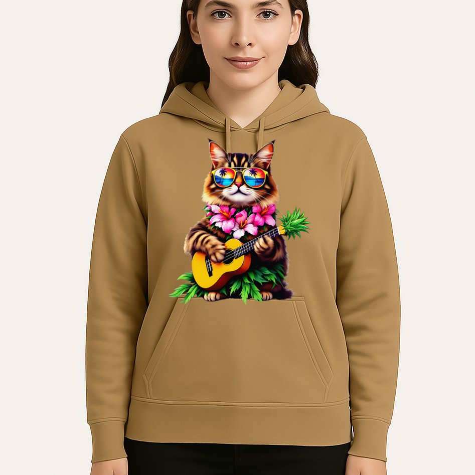 Hawaiian Maine Coon Cat Pineapple Ukulele Summer Vacation Hoodie
