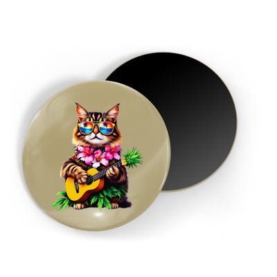 Hawaiian Maine Coon Cat Pineapple Ukulele Summer Vacation Magnet