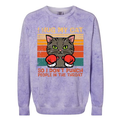 Hug My Cat So I Dont Punch Retro Kitten Pet Owner Colorblast Crewneck Sweatshirt