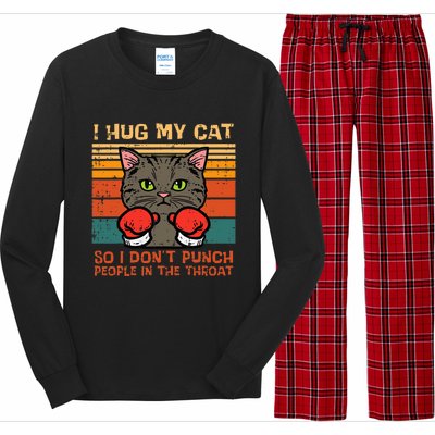 Hug My Cat So I Dont Punch Retro Kitten Pet Owner Long Sleeve Pajama Set