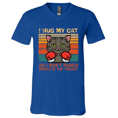 Hug My Cat So I Dont Punch Retro Kitten Pet Owner V-Neck T-Shirt