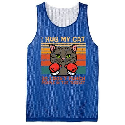 Hug My Cat So I Dont Punch Retro Kitten Pet Owner Mesh Reversible Basketball Jersey Tank