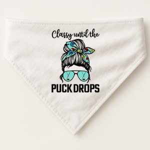 Hockey Moms Classy Until The Puck Drops Messy Hair Hockey Cute Gift USA-Made Doggie Bandana