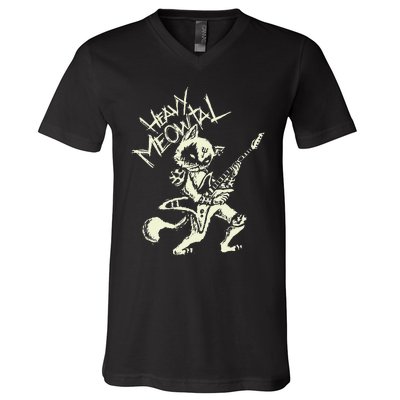 Heavy Metal Cats Gift Clothing Guitar Playing Cat Gothic V-Neck T-Shirt