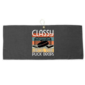 Hockey Mom Classy Until The Puck Drops Large Microfiber Waffle Golf Towel