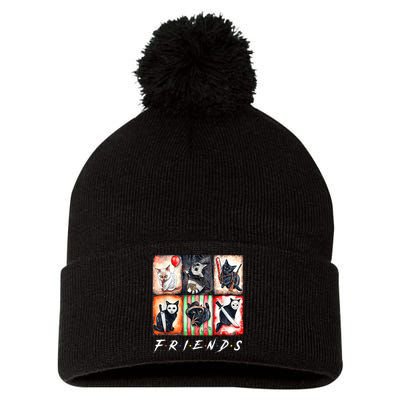 Horror Movies Cat Scary Funny Halloween Cat Pom Pom 12in Knit Beanie