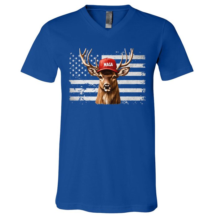 Hunting Maga Camouflage Usa Flag Deer Hunting Season V-Neck T-Shirt