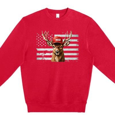 Hunting Maga Camouflage Usa Flag Deer Hunting Season Premium Crewneck Sweatshirt