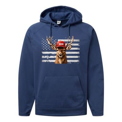 Hunting Maga Camouflage Usa Flag Deer Hunting Season Performance Fleece Hoodie