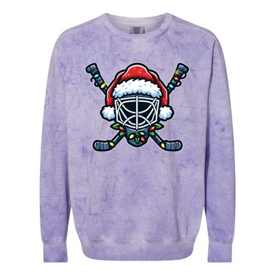 Hockey Mask Christmas Santa Hat With Xmas Lights Gift Colorblast Crewneck Sweatshirt