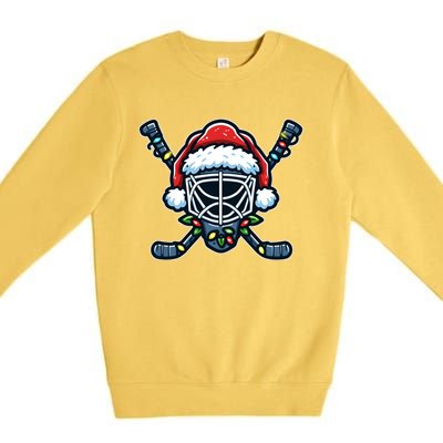 Hockey Mask Christmas Santa Hat With Xmas Lights Gift Premium Crewneck Sweatshirt