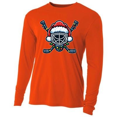 Hockey Mask Christmas Santa Hat With Xmas Lights Gift Cooling Performance Long Sleeve Crew