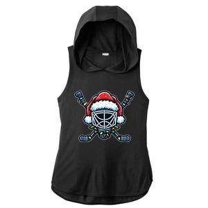 Hockey Mask Christmas Santa Hat With Xmas Lights Gift Ladies PosiCharge Tri-Blend Wicking Draft Hoodie Tank