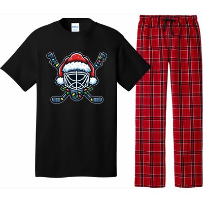 Hockey Mask Christmas Santa Hat With Xmas Lights Gift Pajama Set