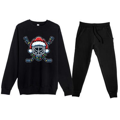 Hockey Mask Christmas Santa Hat With Xmas Lights Gift Premium Crewneck Sweatsuit Set