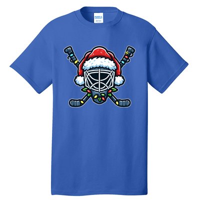 Hockey Mask Christmas Santa Hat With Xmas Lights Gift Tall T-Shirt