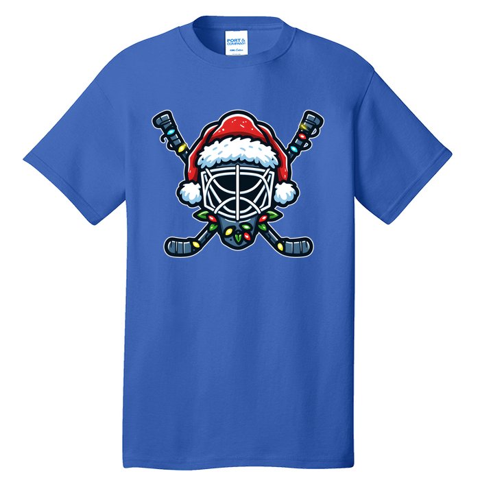 Hockey Mask Christmas Santa Hat With Xmas Lights Gift Tall T-Shirt