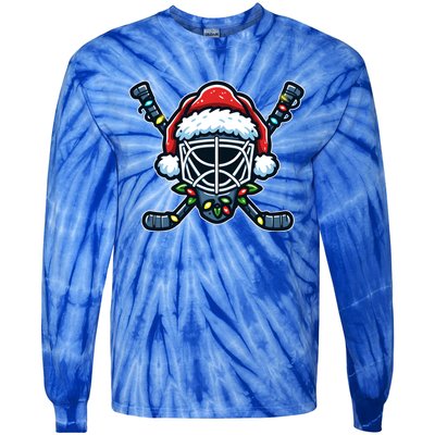 Hockey Mask Christmas Santa Hat With Xmas Lights Gift Tie-Dye Long Sleeve Shirt