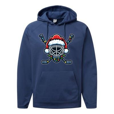 Hockey Mask Christmas Santa Hat With Xmas Lights Gift Performance Fleece Hoodie