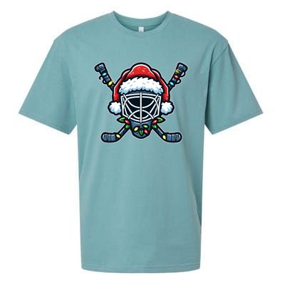 Hockey Mask Christmas Santa Hat With Xmas Lights Gift Sueded Cloud Jersey T-Shirt