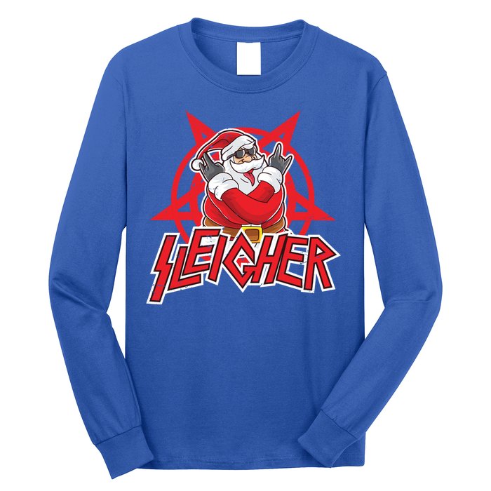 Heavy Metal Christmas Sleigher Hail Santa Claus Rock Music Gift Long Sleeve Shirt