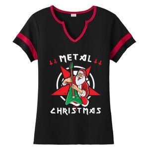 Heavy Metal Christmas Sleigher Hail Santa Claus Rock Music Gift Ladies Halftime Notch Neck Tee