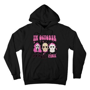 Horror Movie Characters In October We Wear Pink For Breast Cancer Awareness Hoodie