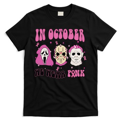 Horror Movie Characters In October We Wear Pink For Breast Cancer Awareness T-Shirt