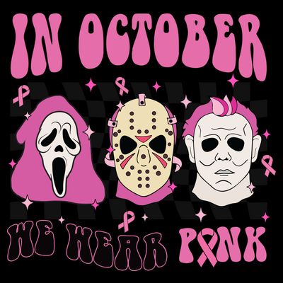 Horror Movie Characters In October We Wear Pink For Breast Cancer Awareness T-Shirt