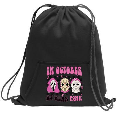 Horror Movie Characters In October We Wear Pink For Breast Cancer Awareness Sweatshirt Cinch Pack Bag