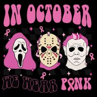 Horror Movie Characters In October We Wear Pink For Breast Cancer Awareness 7-Panel Snapback Hat