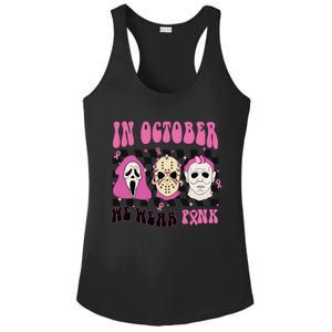 Horror Movie Characters In October We Wear Pink For Breast Cancer Awareness Ladies PosiCharge Competitor Racerback Tank