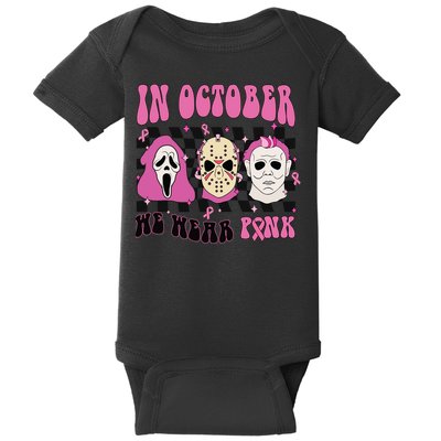 Horror Movie Characters In October We Wear Pink For Breast Cancer Awareness Baby Bodysuit
