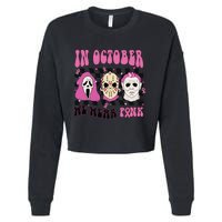 Horror Movie Characters In October We Wear Pink For Breast Cancer Awareness Cropped Pullover Crew