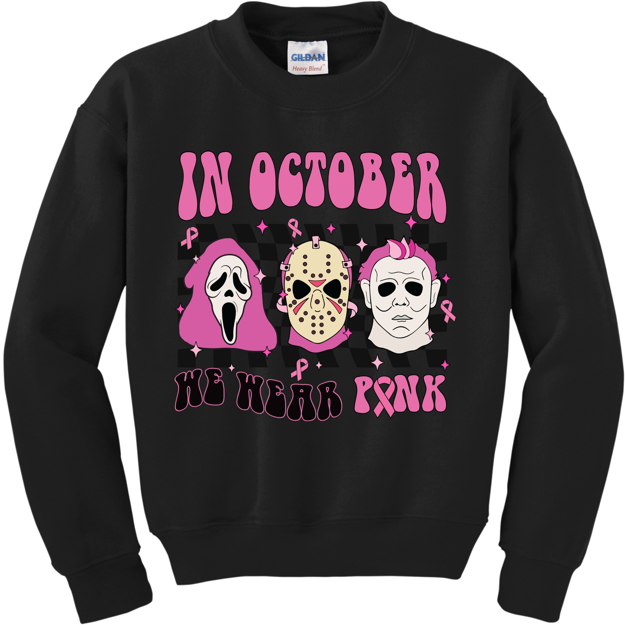 Horror Movie Characters In October We Wear Pink For Breast Cancer Awareness Kids Sweatshirt