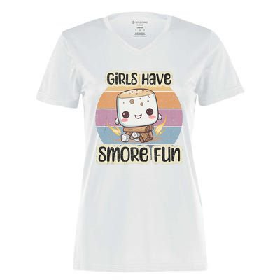 Happy Marshmallow Camper Cute Girl Have Smore Fun Camping Women's Momentum V-Neck T-Shirt