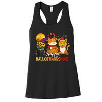 Halloween Merry Christmas Cat And Fox Happy Hallothanksmas Women's Racerback Tank