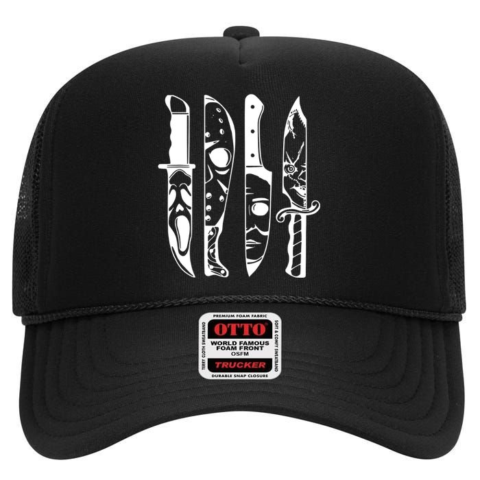 Horror Movie Characters In Knives Halloween High Crown Mesh Back Trucker Hat