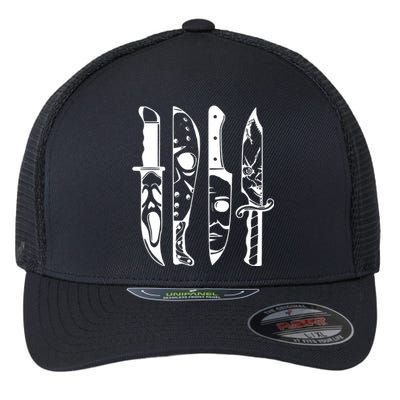 Horror Movie Characters In Knives Halloween Flexfit Unipanel Trucker Cap