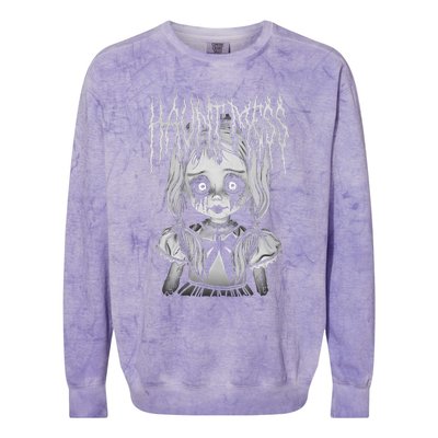 Haunt Mess Creepy Haunted Doll Illustration Colorblast Crewneck Sweatshirt