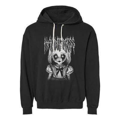 Haunt Mess Creepy Haunted Doll Illustration Garment-Dyed Fleece Hoodie