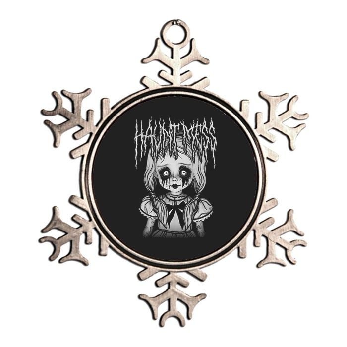 Haunt Mess Creepy Haunted Doll Illustration Metallic Star Ornament