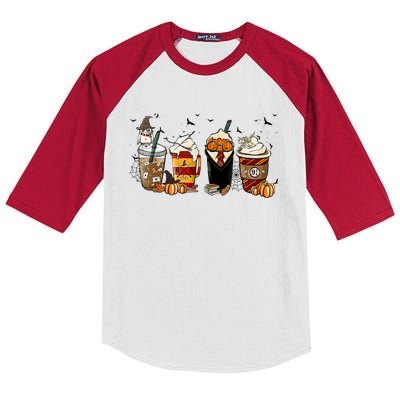 Horror Movie Coffee Latte Horror Characters Coffee Cup Halloween Kids Colorblock Raglan Jersey