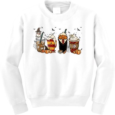 Horror Movie Coffee Latte Horror Characters Coffee Cup Halloween Kids Sweatshirt